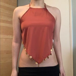 Coin trim triangle handkerchief scarf top